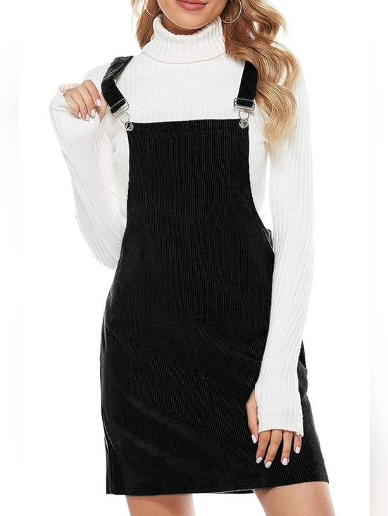 Dresses & Skirts - Black Corduroy Overall Dress | Adjustable Strap Pinafore Mini | Size Large